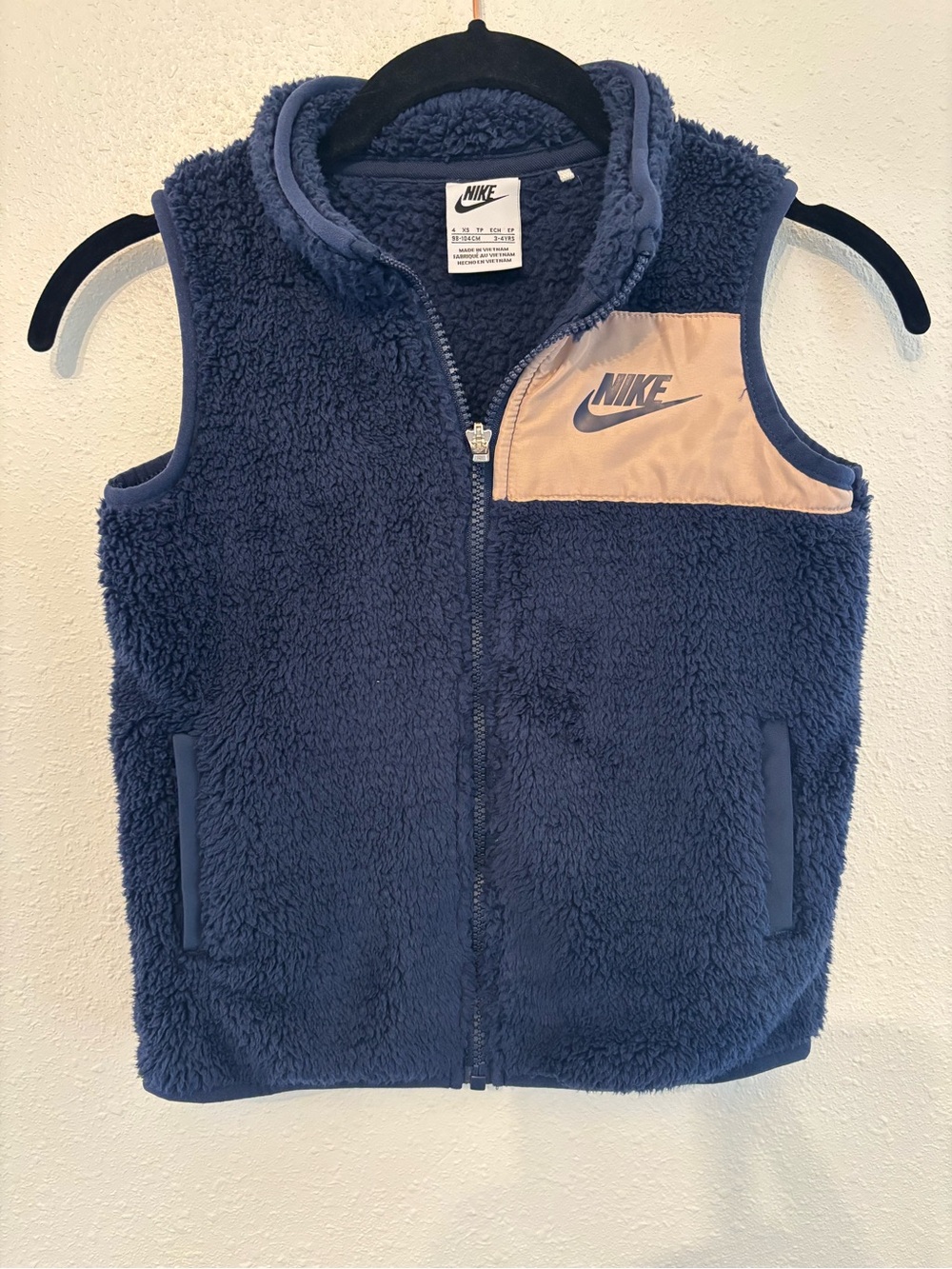 Nike Kids Navy Blue Sherpa Vest with Beige Chest Accent